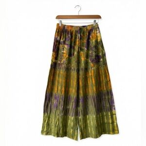 NWT• Kala Imports Wide Leg Pants Green Tie Dye Festival Hippie Cotton Palazzo